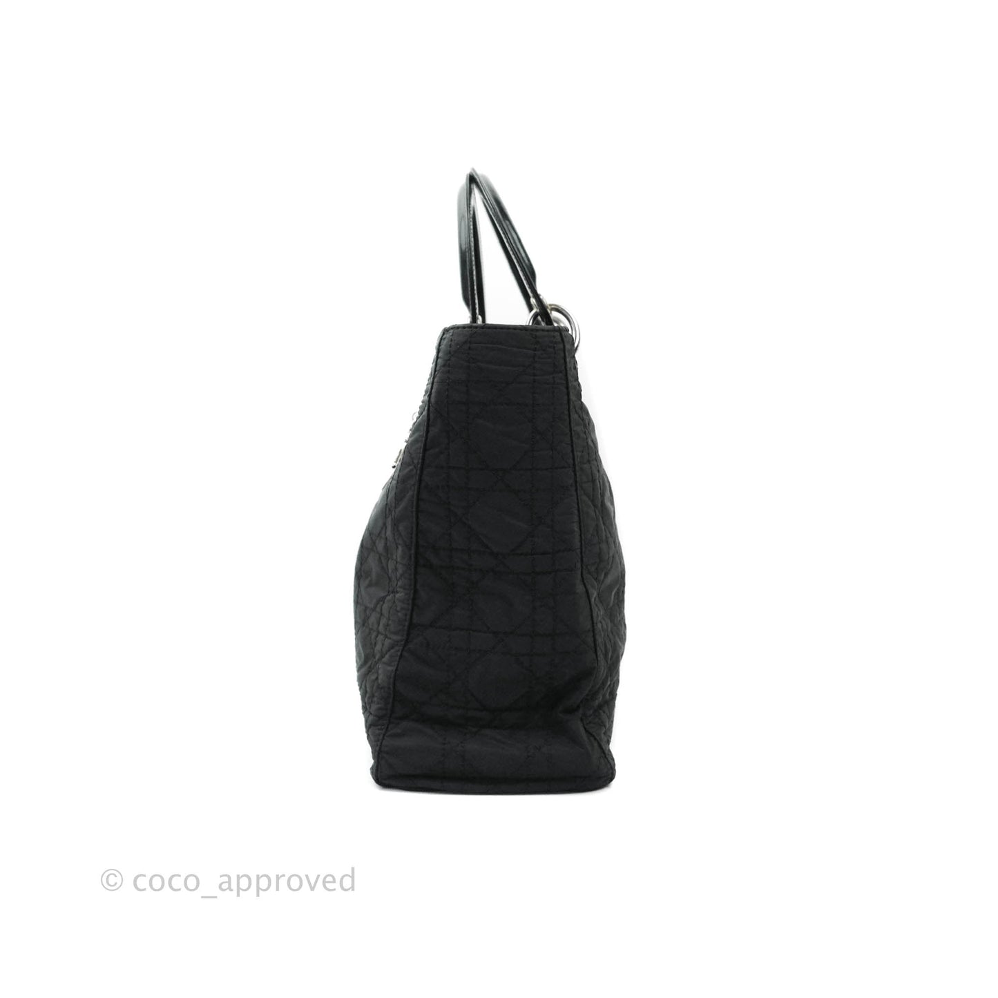 Christian Dior Vintage Large Cannage Fabric Black Lady Dior Silver Hardware