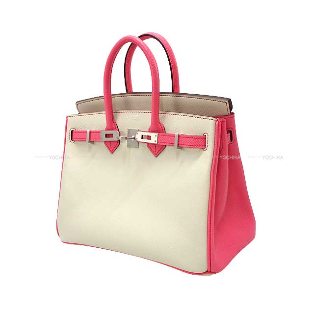 HERMES Handbag Birkin25 Personal order with initials engraved Craie/Rose Azalee Veau Epsom Mat Silver HW Stamp