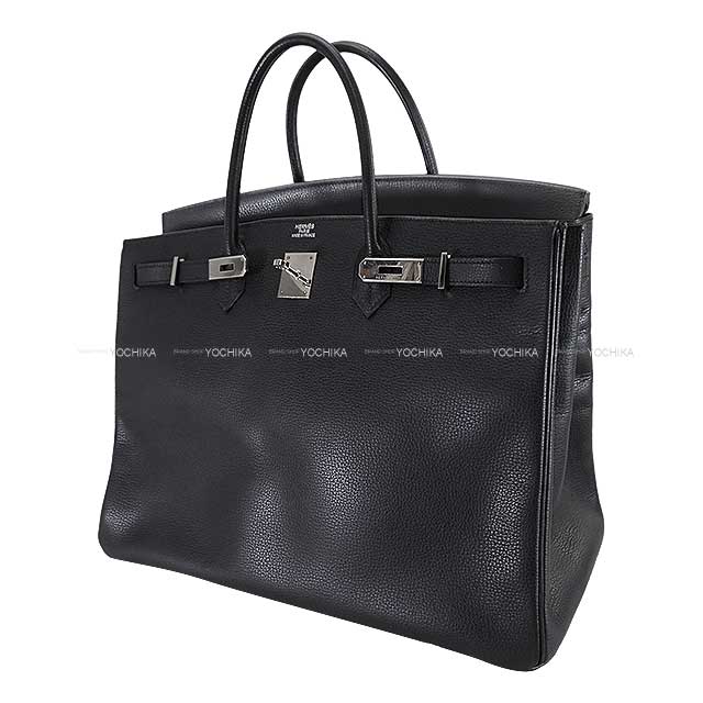 HERMES Handbag Birkin40 Noir (Black) Ardennes Silver HW Stamp □K