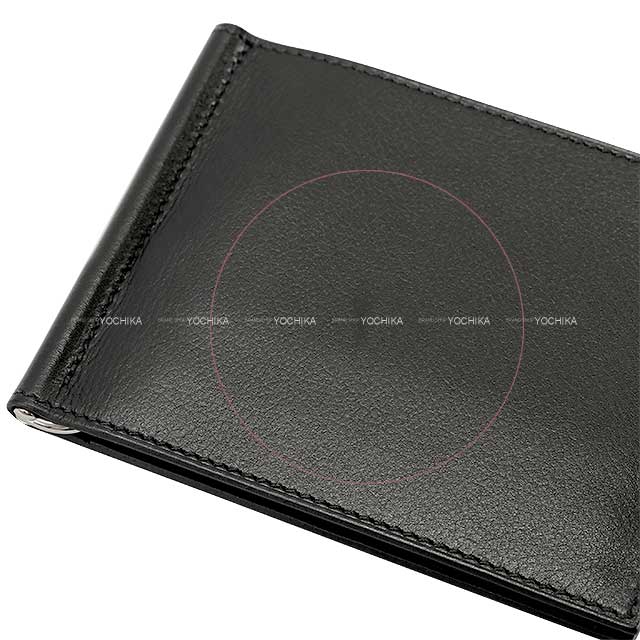 HERMES Bi-fold wallet Bifold billfold wallet with money clip Poker GM Noir (Black) Ever Grain Silver HW Stamp