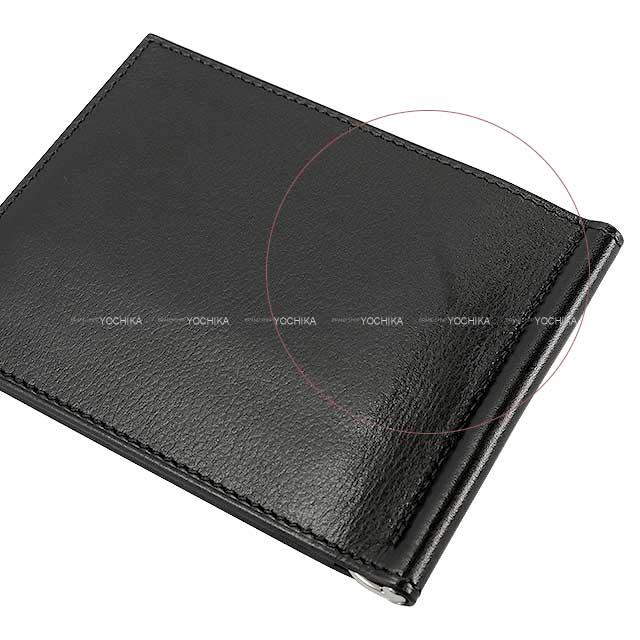 HERMES Bi-fold wallet Bifold billfold wallet with money clip Poker GM Noir (Black) Ever Grain Silver HW Stamp