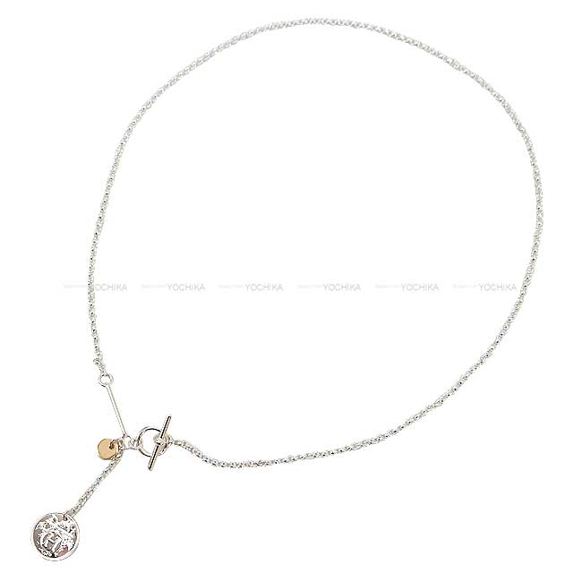HERMES necklace Pendant Ex-Libris PM Logocharm Silver925 /Pinkgold
