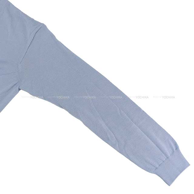 HERMES Cardigan Ladies Long Vneck Embroidery Bleugray Cashmere50% / Silk50% 38