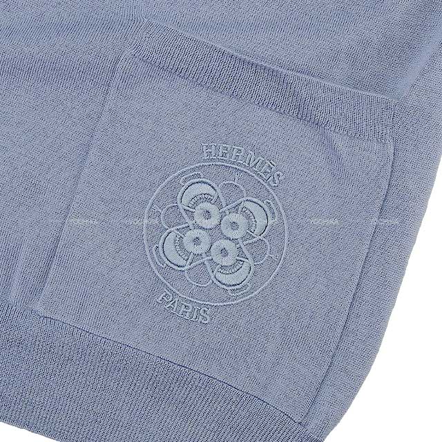 HERMES Cardigan Ladies Long Vneck Embroidery Bleugray Cashmere50% / Silk50% 38