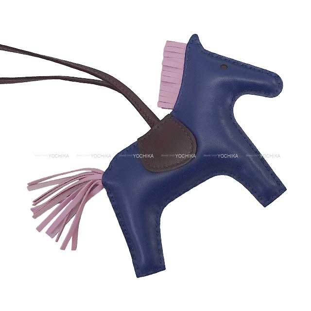 HERMES bag charm Rodeo MM Bleu Saphir/Mauve sylvestre/Rouge Sellier Agneau Milo/Veau Swift Stamp