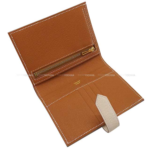 HERMES Bi-fold wallet Bearn Compact Verso Craie/Gold Veau Epsom Gold HW Stamp