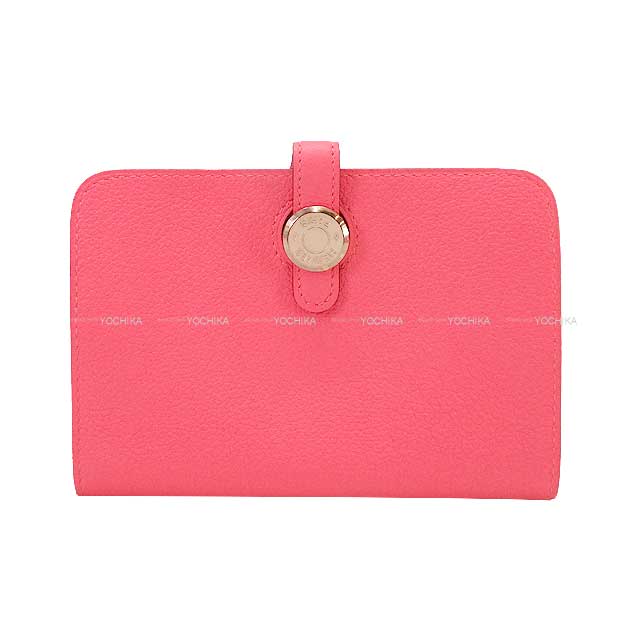 HERMES Bi-fold wallet Dogon Compact Rose Azalee Evercolor Silver HW Stamp