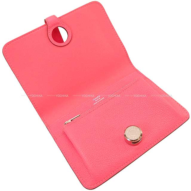 HERMES Bi-fold wallet Dogon Compact Rose Azalee Evercolor Silver HW Stamp