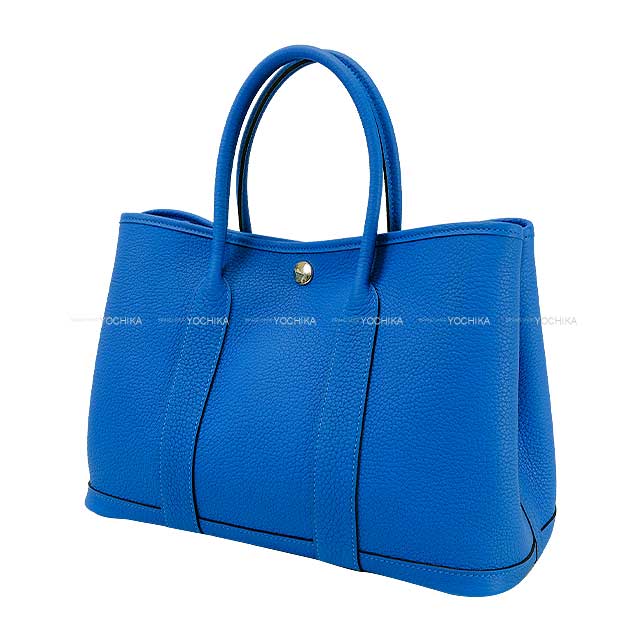 HERMES tote bag Garden Party 30 TPM All Leather Bleu Hydra Veau Negonda Silver HW Stamp
