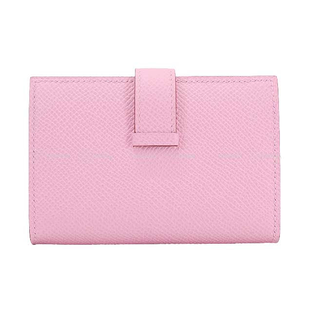 HERMES Bi-fold wallet Bearn Mini Card holder With Coin purse Mauve sylvestre Veau Epsom Silver HW Stamp