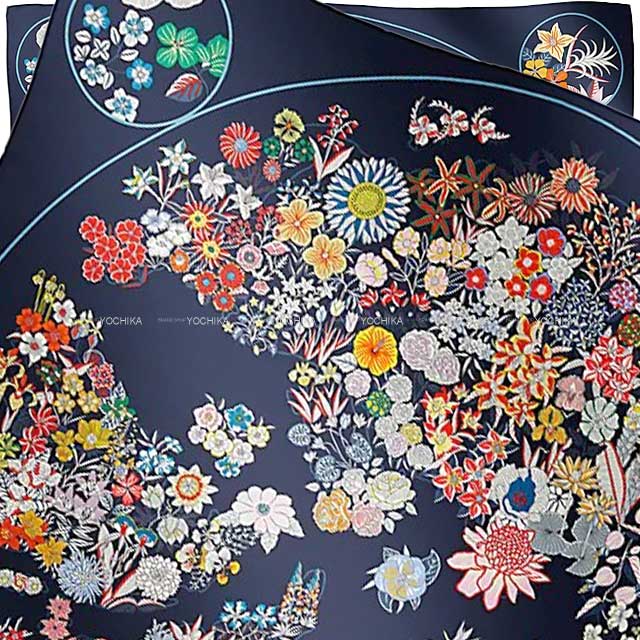 2023AW HERMES scarf Carre 90 Planifleurs Marine/Palm(9P)/Multicolor Silk100%