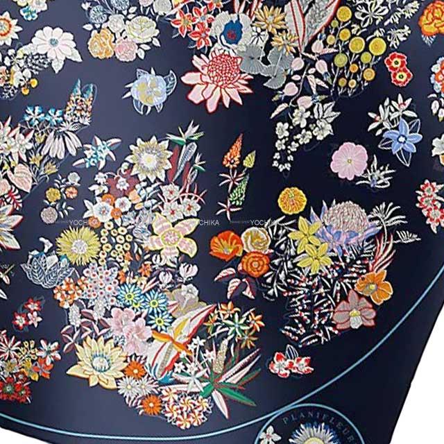 2023AW HERMES scarf Carre 90 Planifleurs Marine/Palm(9P)/Multicolor Silk100%