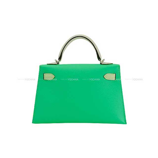 HERMES Shoulder bag Kelly mini 2 Kelly20 Tricolore Vert comics/Vert Fizz/Gris Perle Veau Epsom Silver HW Stamp
