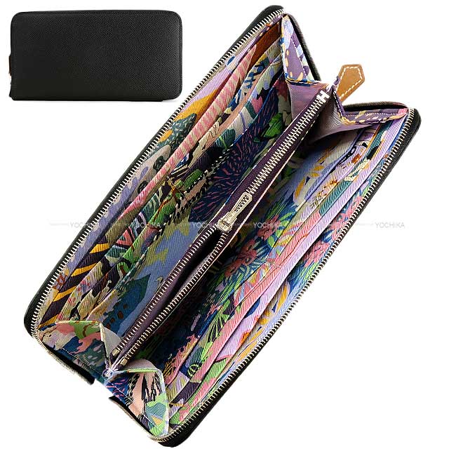 HERMES long wallet Azap Silk in EN LIBERTE! Noir (Black)/Cassis Veau Epsom/Veau Barenia/Silk100% Silver HW Stamp