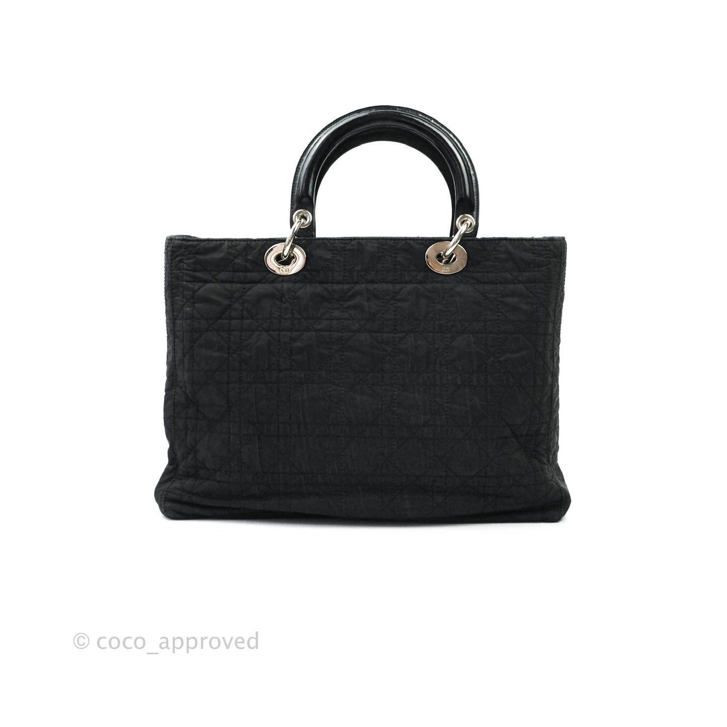 Christian Dior Vintage Large Cannage Fabric Black Lady Dior Silver Hardware