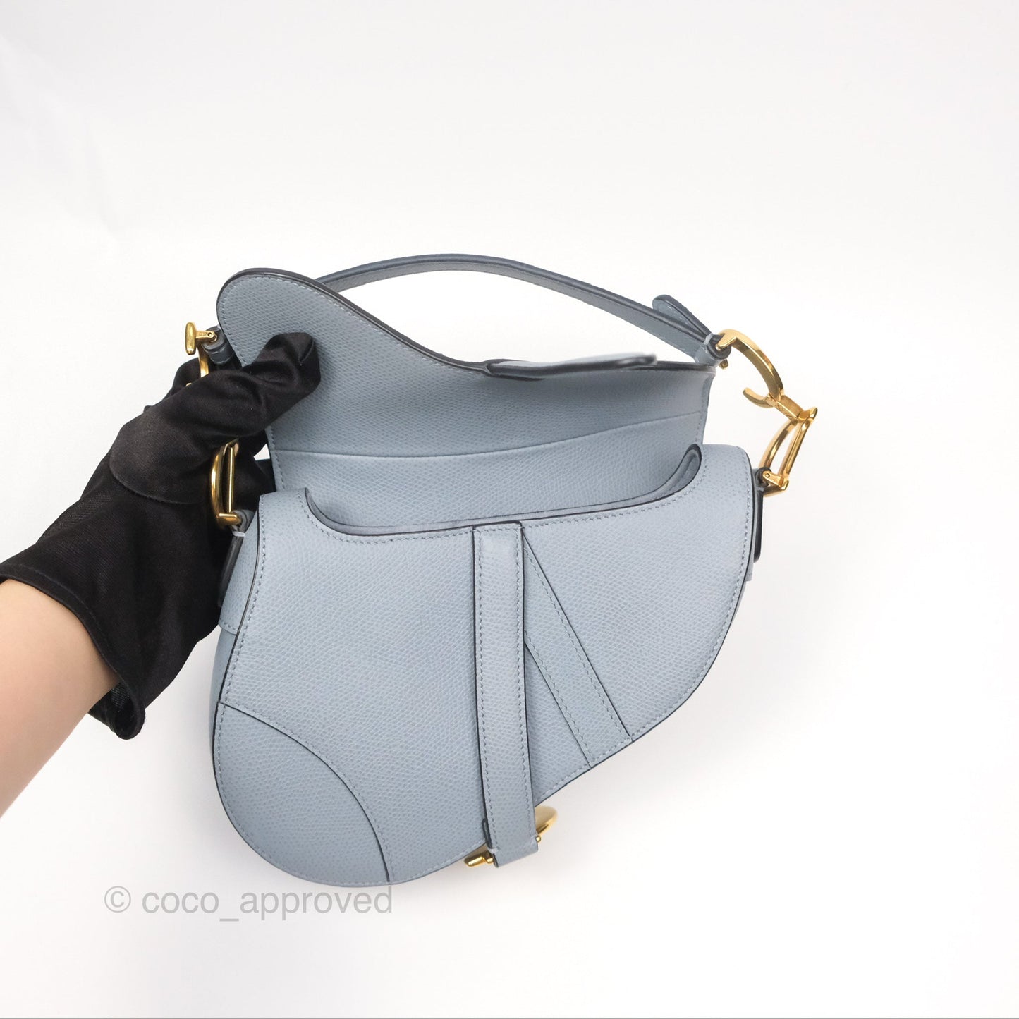 Christian Dior Mini Saddle Bag Cloud Blue Grained Calfskin Gold Hardware
