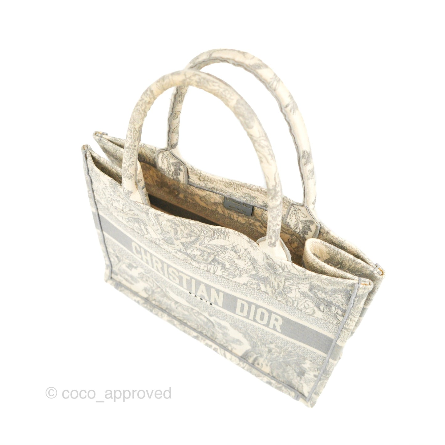 Christian Dior Medium (Old Small) Embroidered Toile De Jouy Light Grey Canvas Book Tote