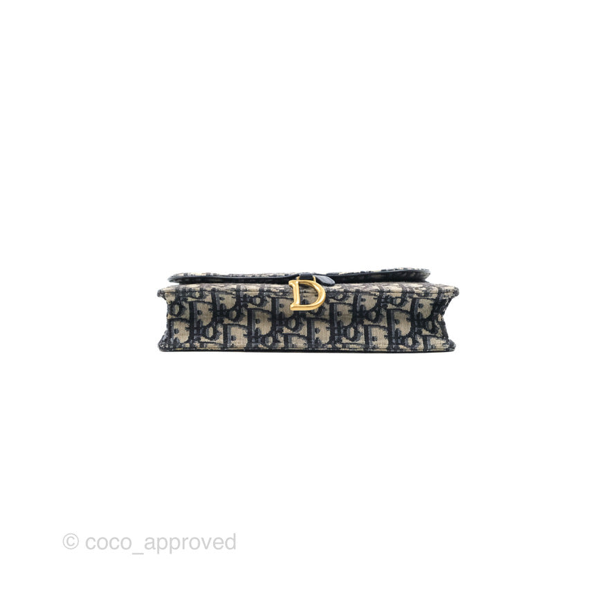 Christian Dior Saddle Chain Pouch Navy Oblique Jacquard