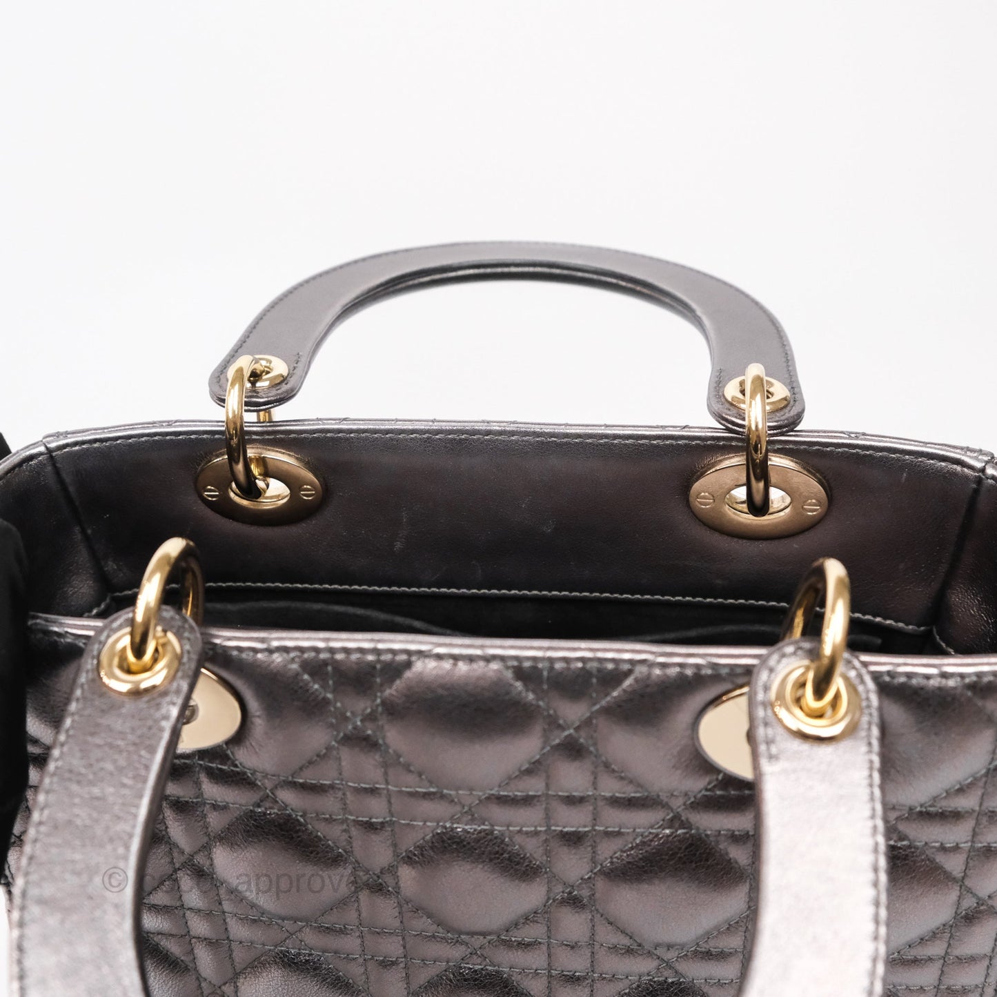 Christian Dior Medium Lady Dior Metallic Dark Grey Lambskin Gold Hardware
