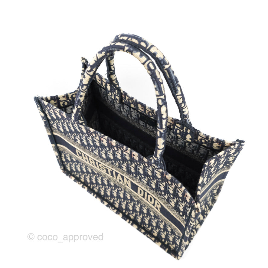 Christian Dior Medium Blue (Old Small) Dior Oblique Embroidery Canvas Book Tote