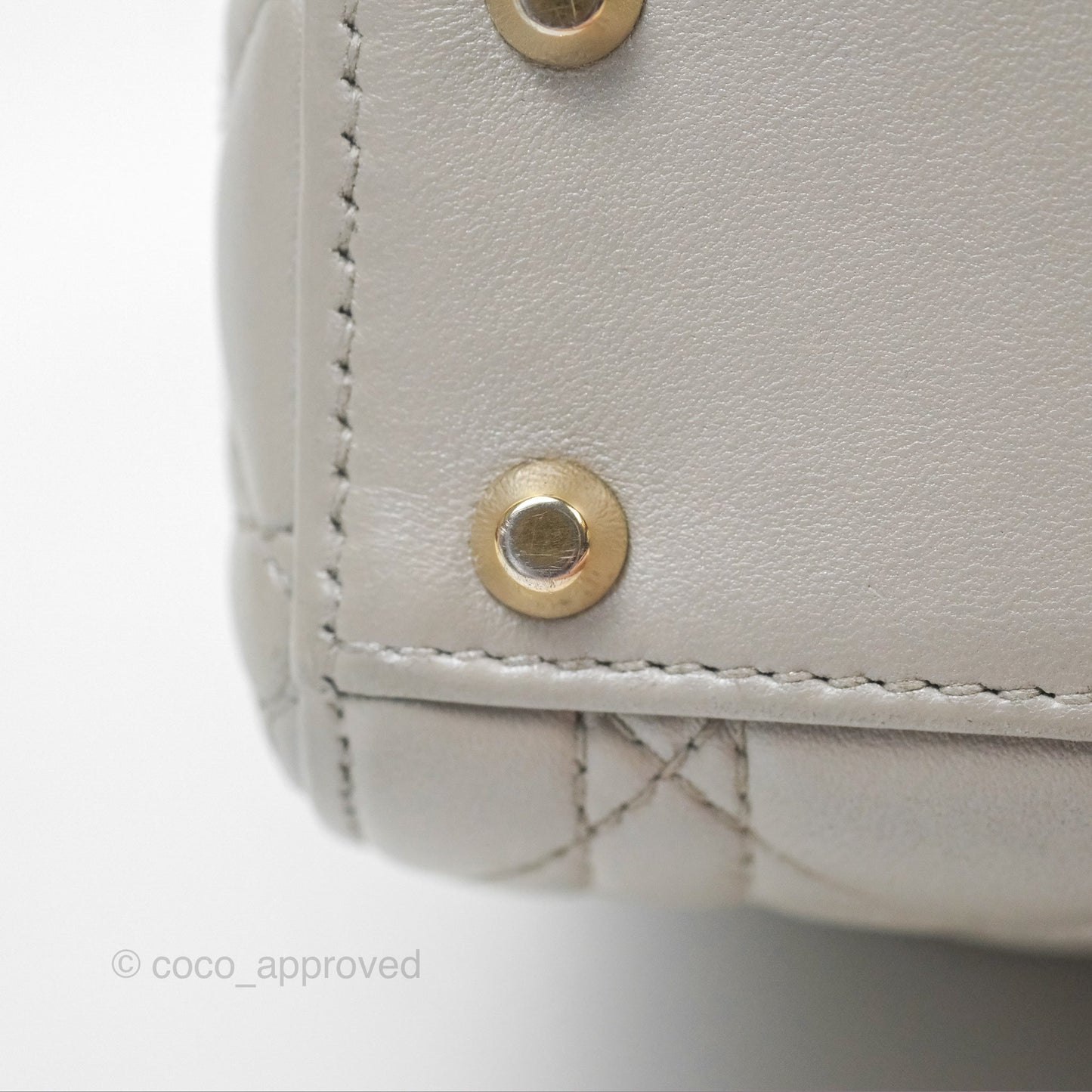 Christian Dior Mini Lady Dior Iridescent Light Grey Cannage Lambskin Gold Hardware
