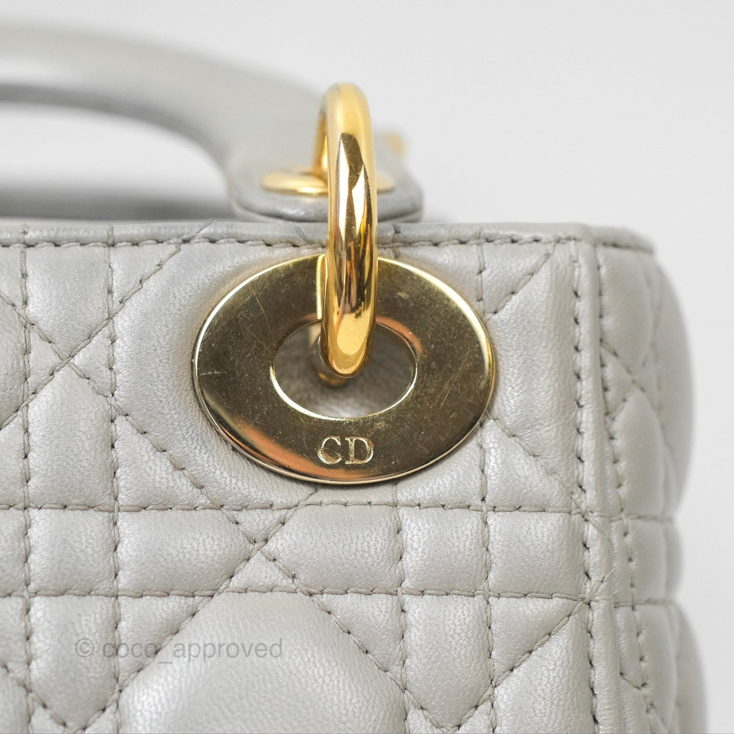 Christian Dior Mini Lady Dior Iridescent Light Grey Cannage Lambskin Gold Hardware