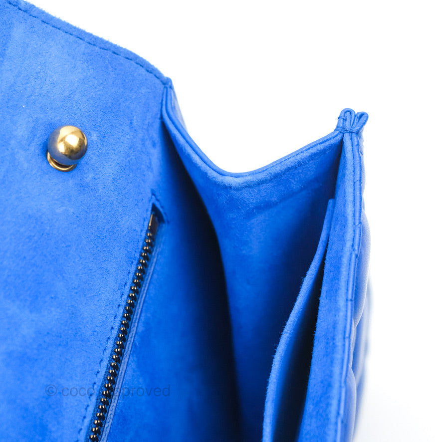 Christian Dior Large Dioraddict Flap Bag Blue Cannage Lambskin Aged Gold Hardware