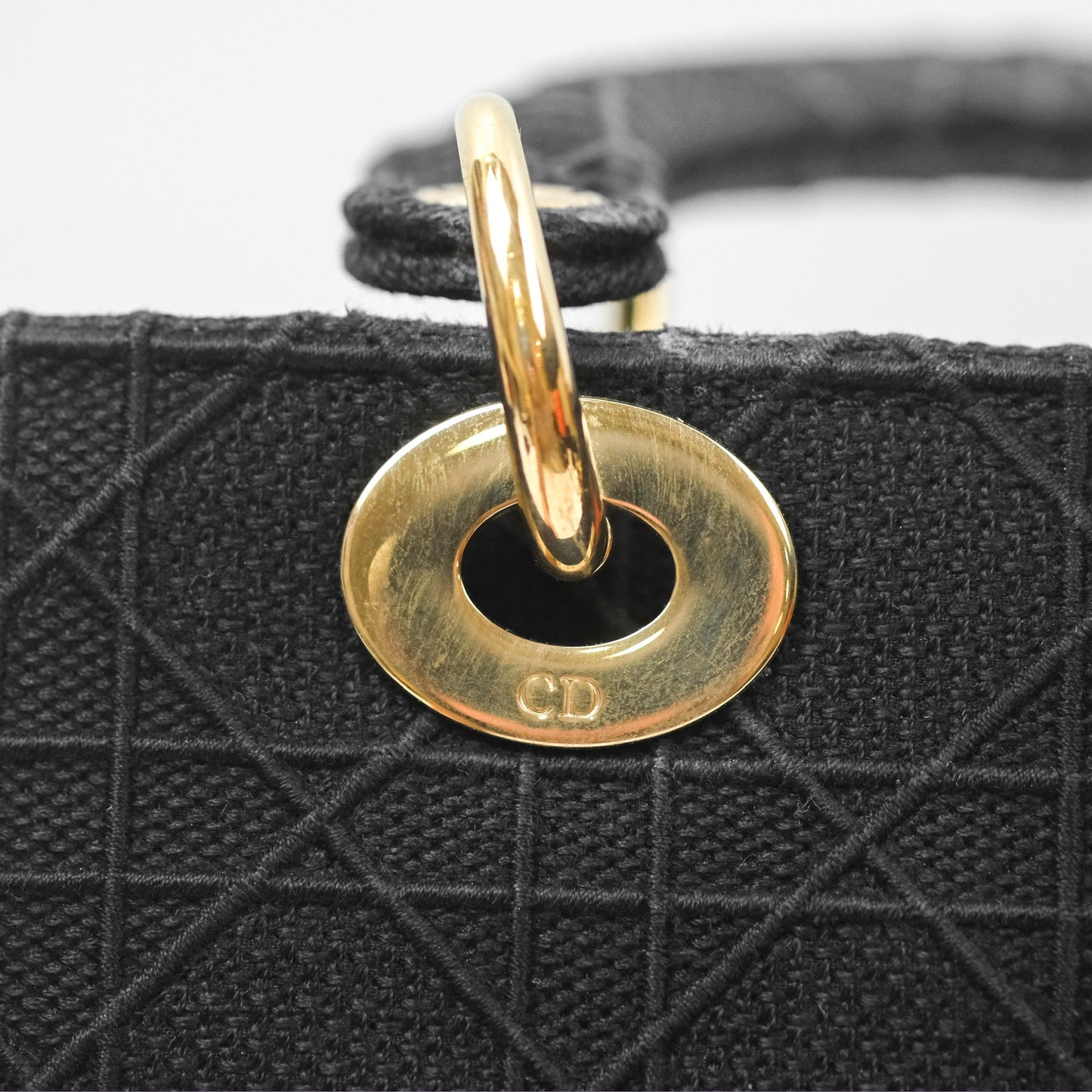 Christian Dior Medium Lady D-Lite Bag Black Cannage Embroidery Gold Hardware