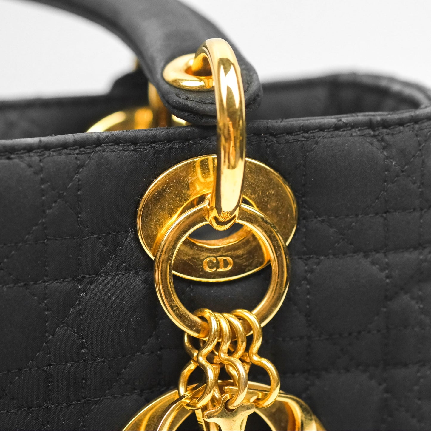 Christian Dior Vintage Medium Cannage Fabric Black Lady Dior Gold Hardware