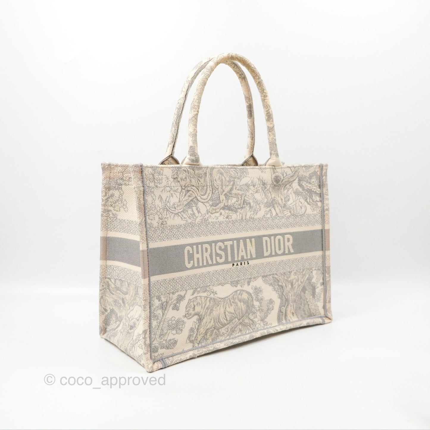 Dior Medium (Old Small) Embroidered Toile De Jouy Book Tote Light Grey Canvas