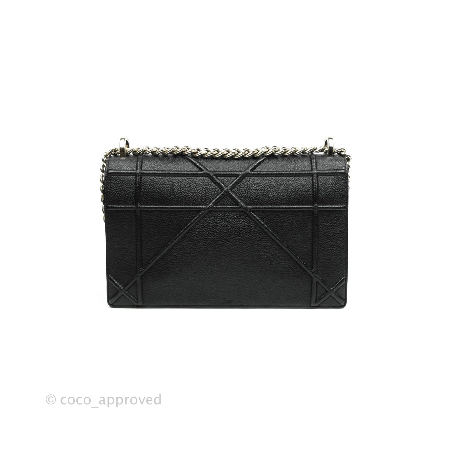 Christian Dior Diorama Medium Flap Shoulder Bag Black Grained Leather Silver Hardware