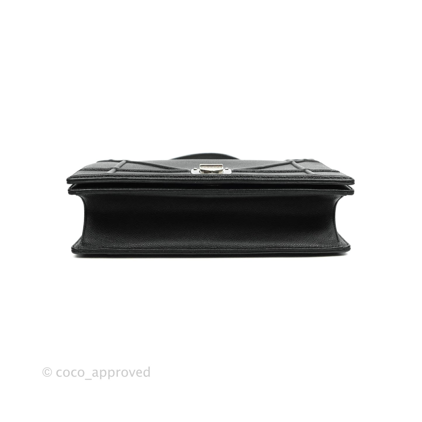 Christian Dior Diorama Medium Flap Shoulder Bag Black Grained Leather Silver Hardware
