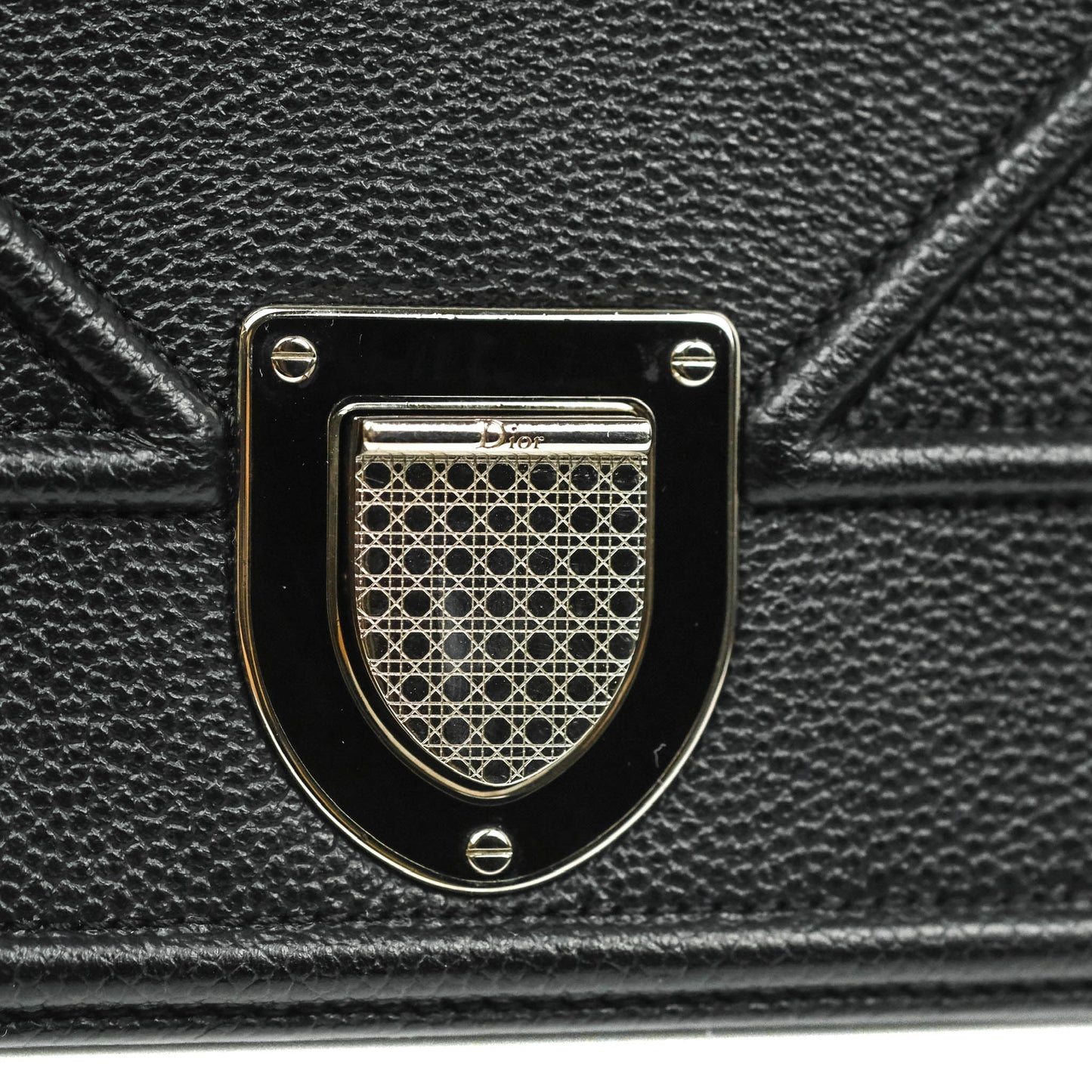 Christian Dior Diorama Medium Flap Shoulder Bag Black Grained Leather Silver Hardware