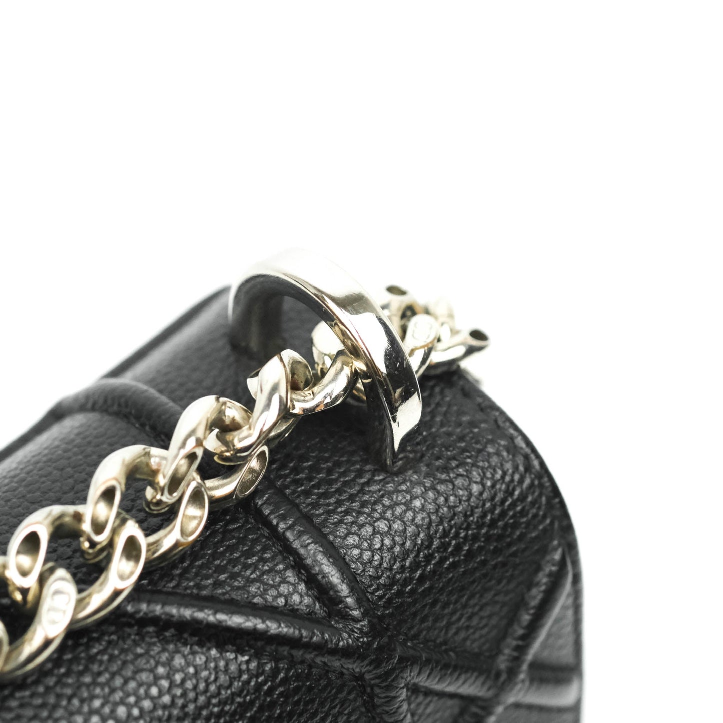 Christian Dior Diorama Medium Flap Shoulder Bag Black Grained Leather Silver Hardware