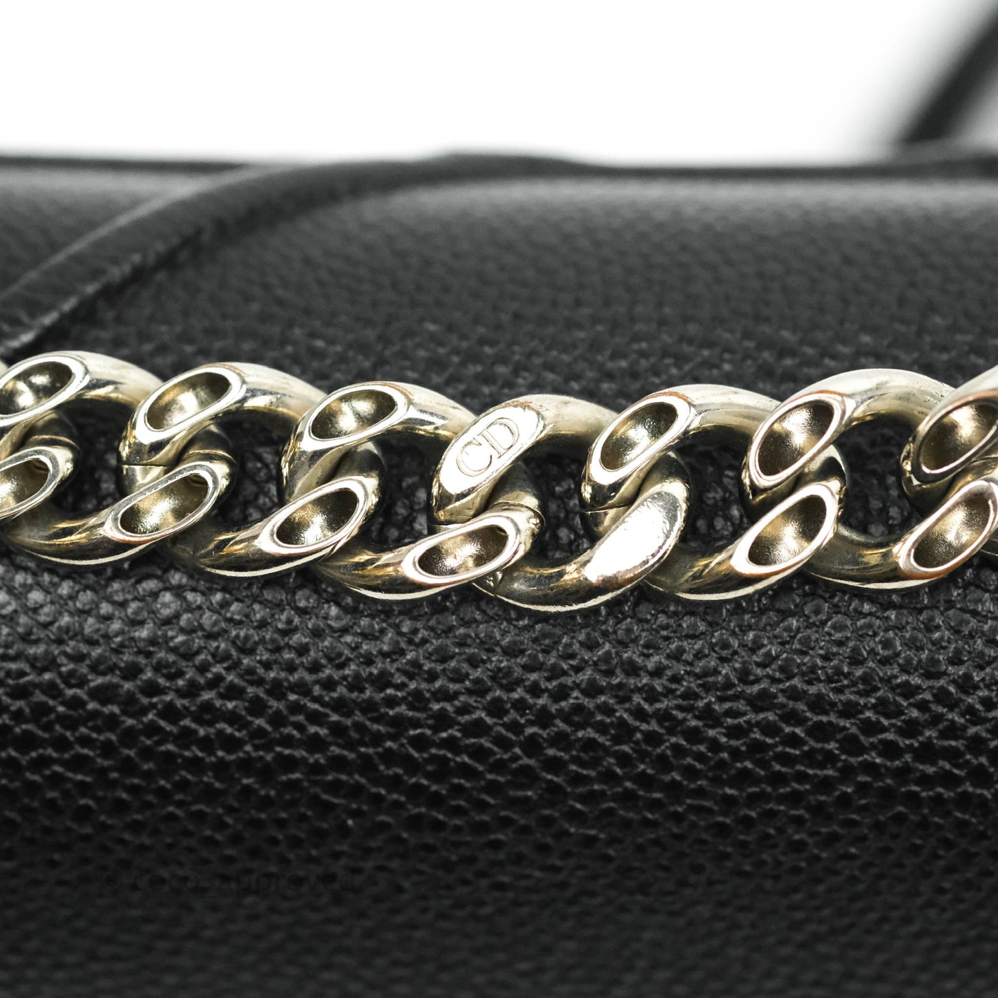 Christian Dior Diorama Medium Flap Shoulder Bag Black Grained Leather Silver Hardware