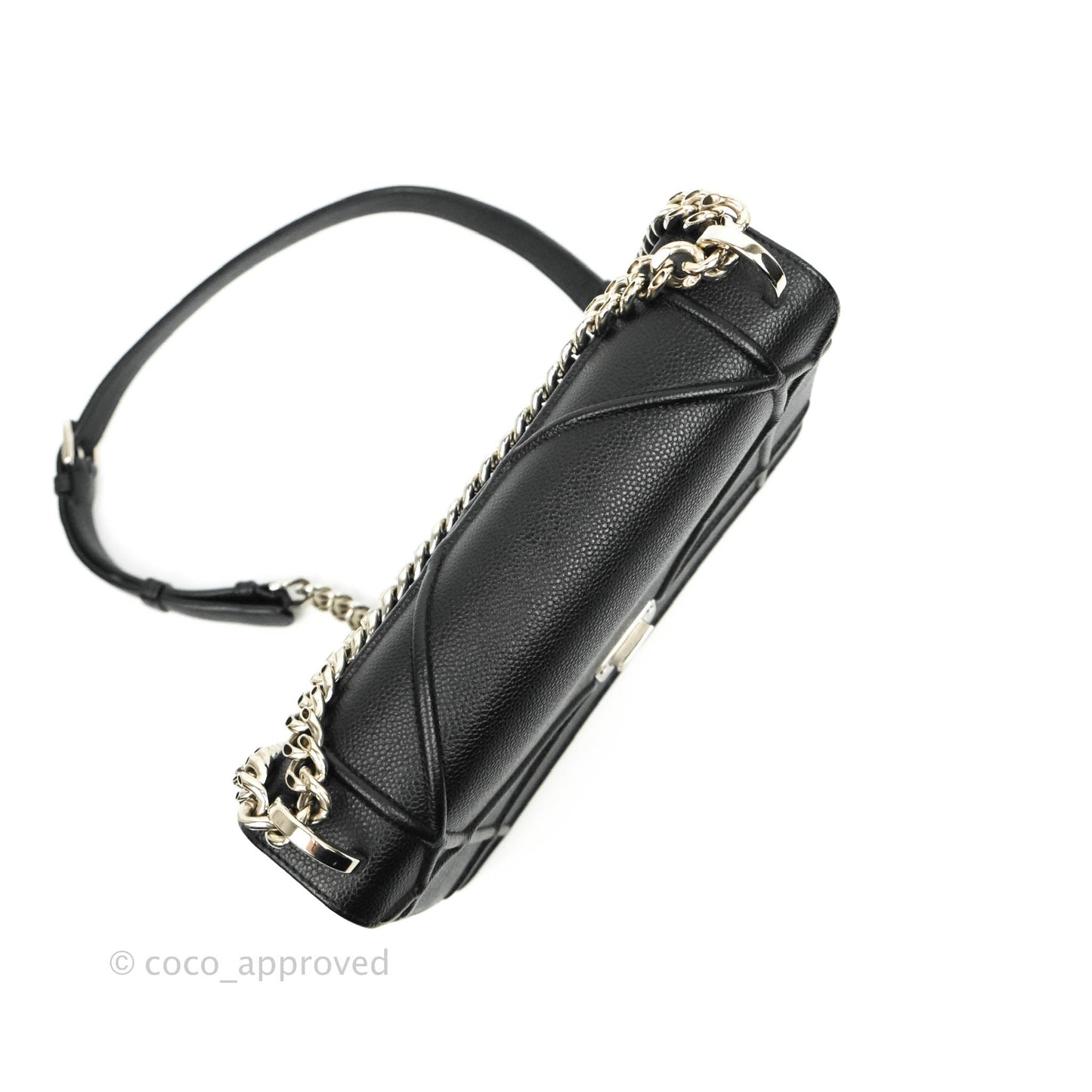 Christian Dior Diorama Medium Flap Shoulder Bag Black Grained Leather Silver Hardware