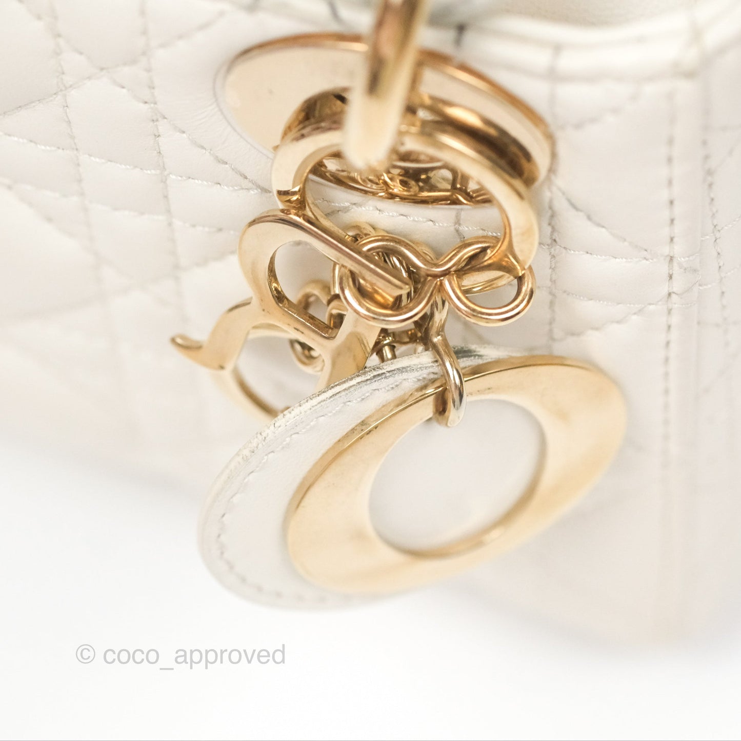 Christian Dior Cannage Mini Lady Dior White Gold Hardware
