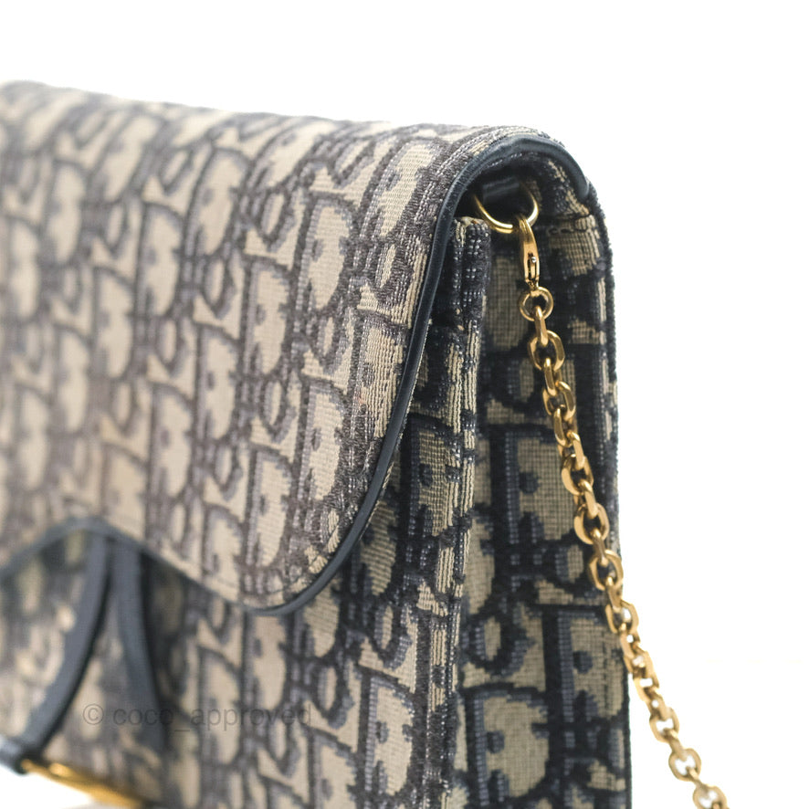 Christian Dior Saddle Chain Pouch Navy Oblique Jacquard