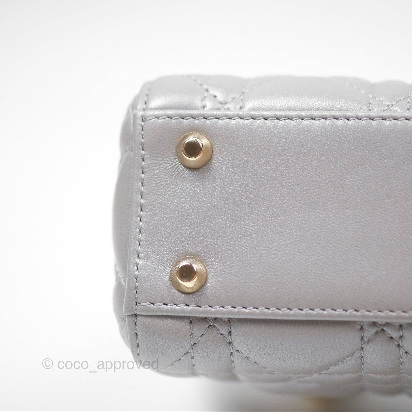 Christian Dior Lambskin Cannage Mini Lady Dior Iridescent Grey Gold Hardware