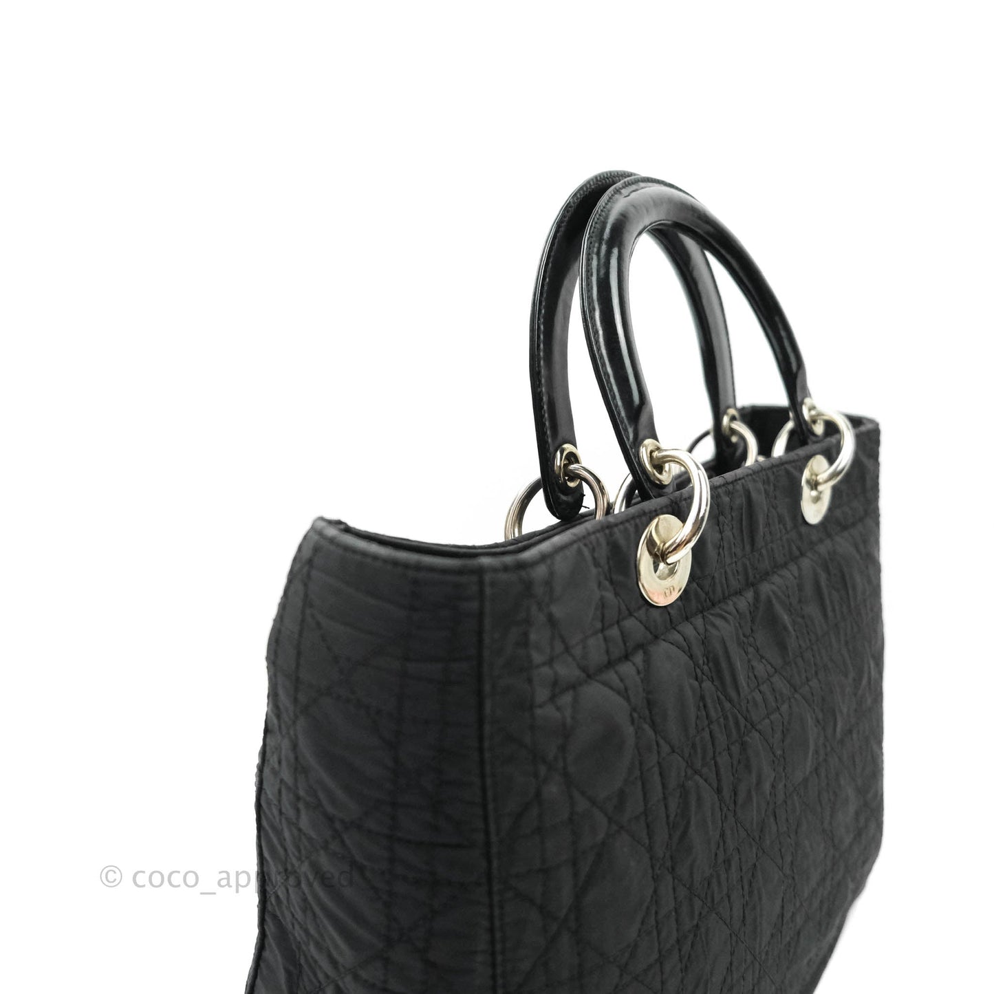 Christian Dior Vintage Large Cannage Fabric Black Lady Dior Silver Hardware