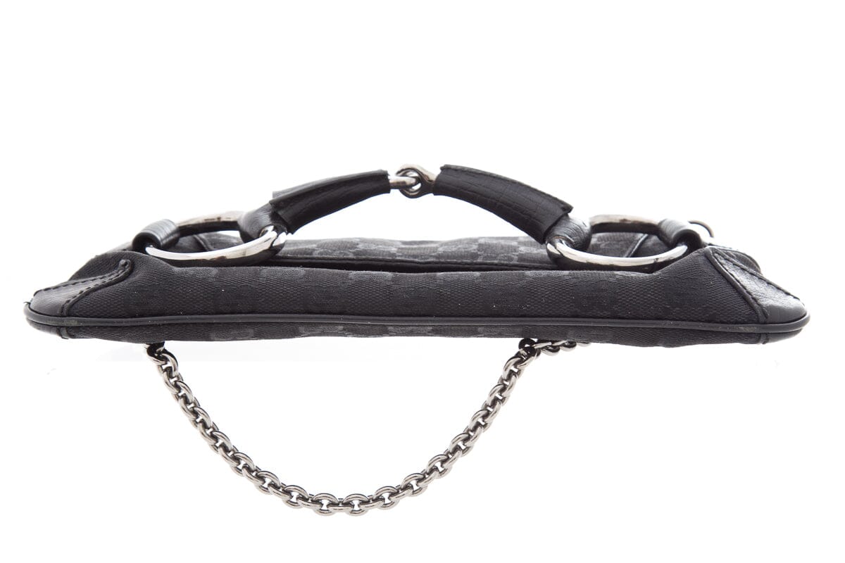 Gucci Black Canvas Monogram Horsebit Handbag