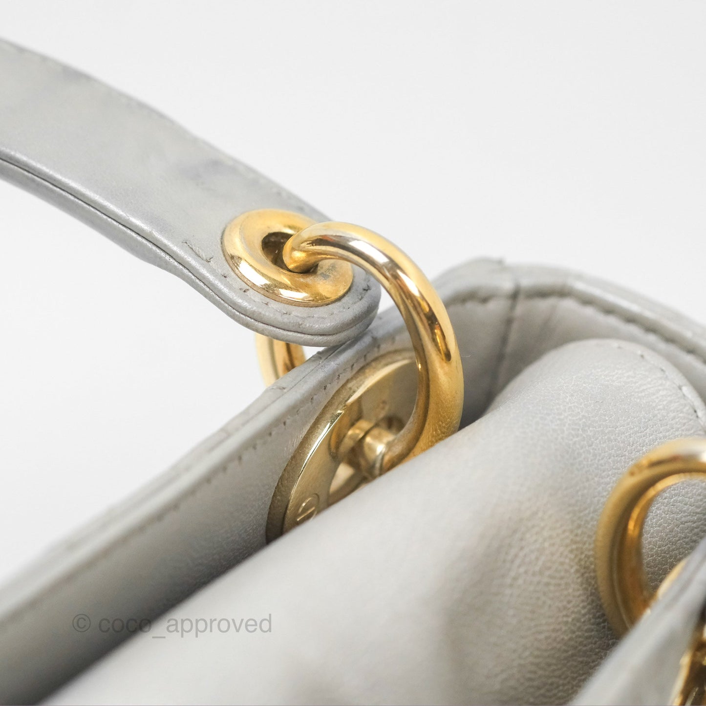 Christian Dior Mini Lady Dior Iridescent Light Grey Cannage Lambskin Gold Hardware