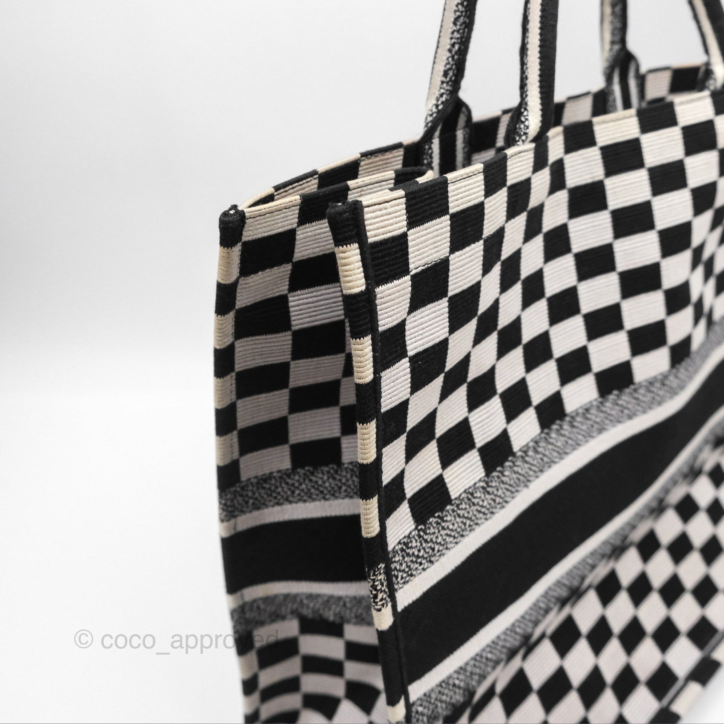 Christian Dior Large Book Tote Checkered Black/ White Canvas