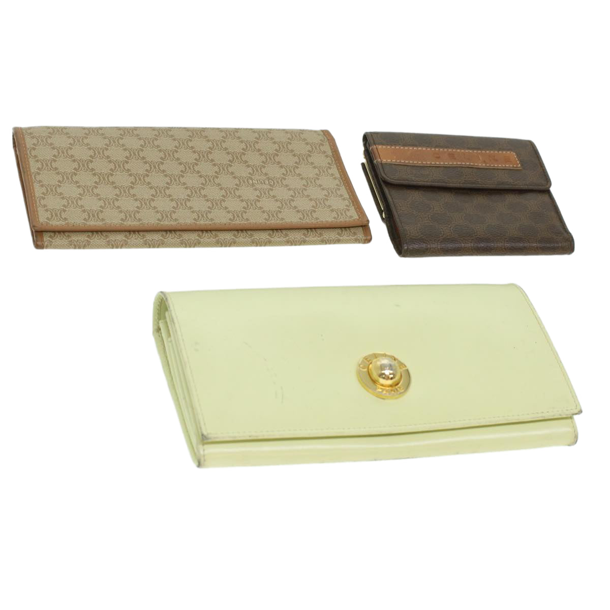 Celine Macadam Canvas Wallet PVC Leather 3Set Brown Beige 36792
