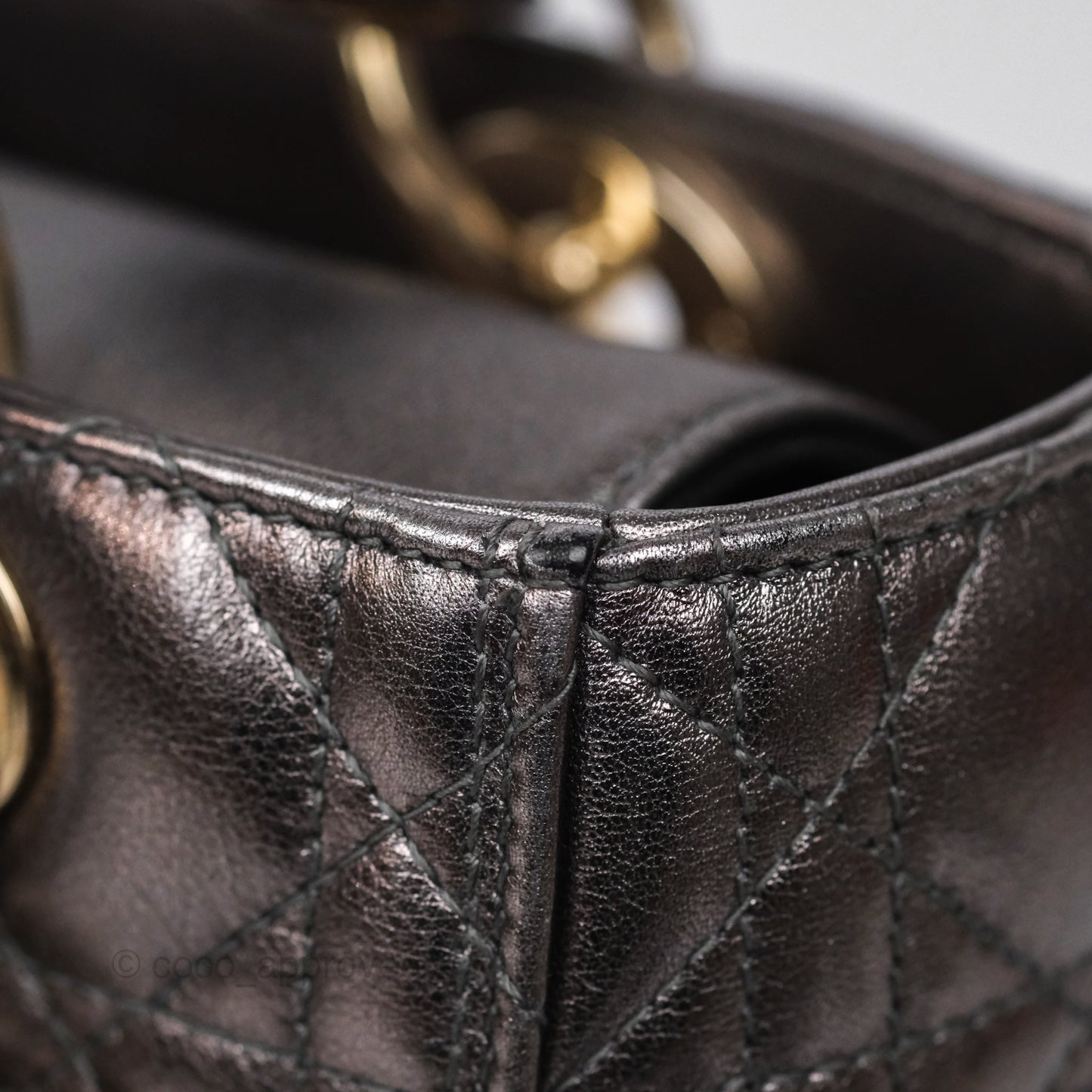 Christian Dior Medium Lady Dior Metallic Dark Grey Lambskin Gold Hardware