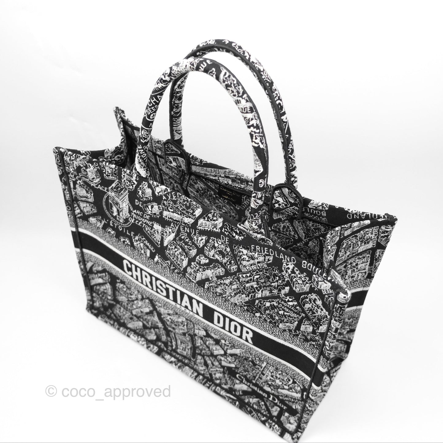 Christian Dior Large Dior Black and White Plan de Paris Embroidery Book Tote