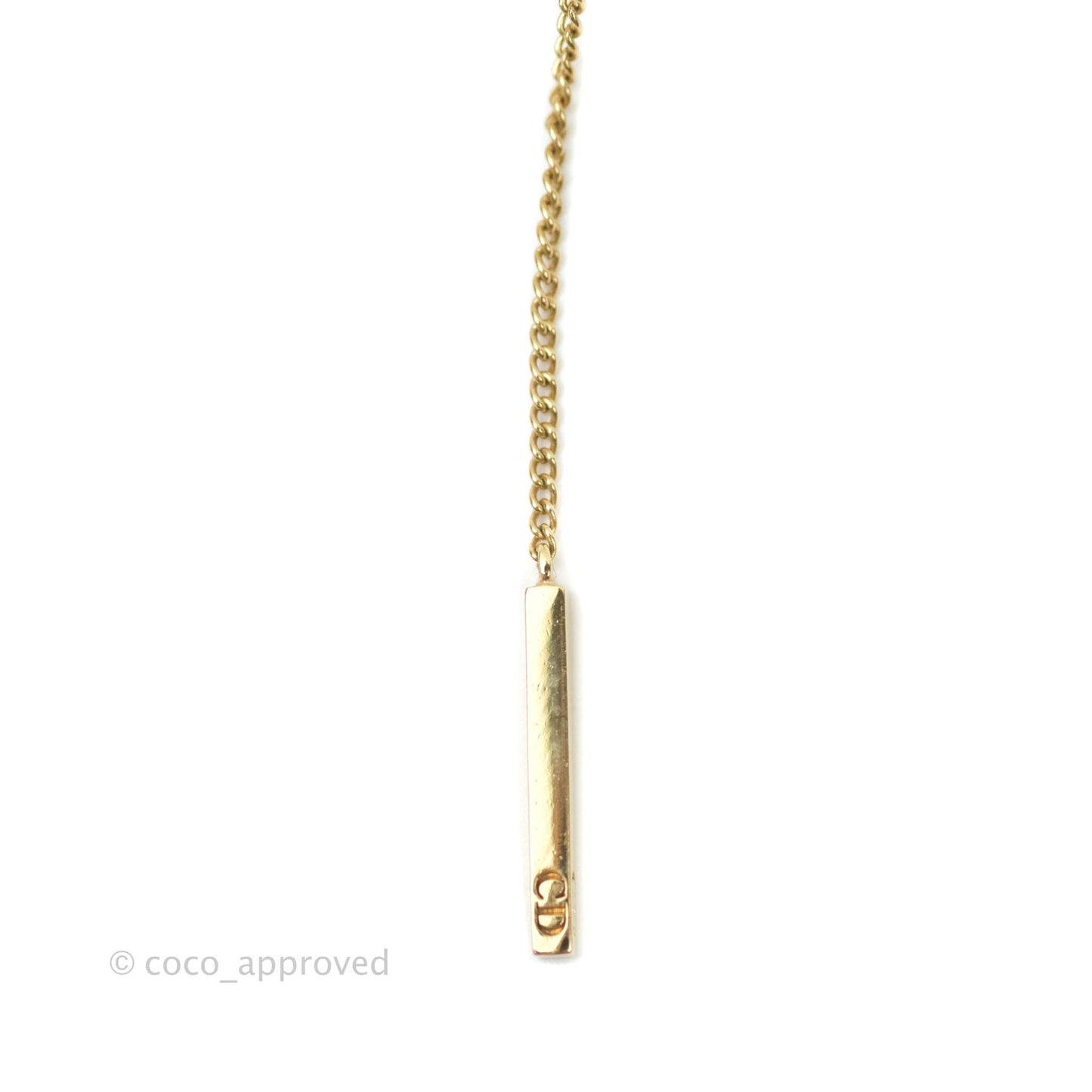 Christian Dior CD Pearl Long Drop Earrings Gold Tone