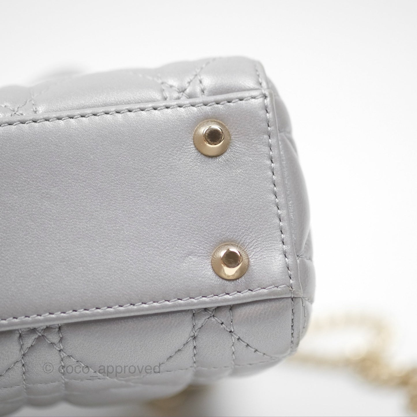 Christian Dior Lambskin Cannage Mini Lady Dior Iridescent Grey Gold Hardware