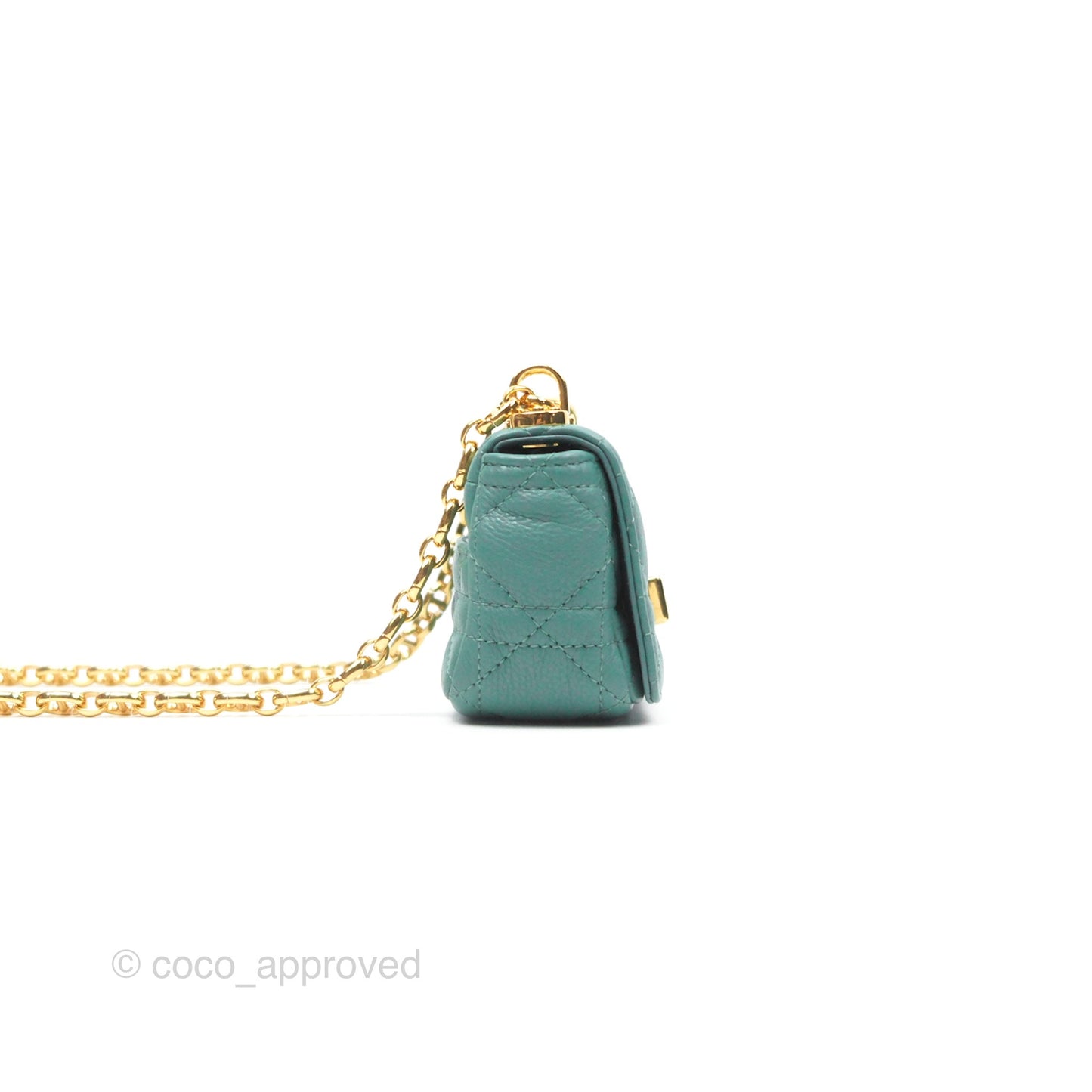 Christian Dior Micro Caro Bag in Tundra Green Supple Cannage Calfskin Gold Hardware
