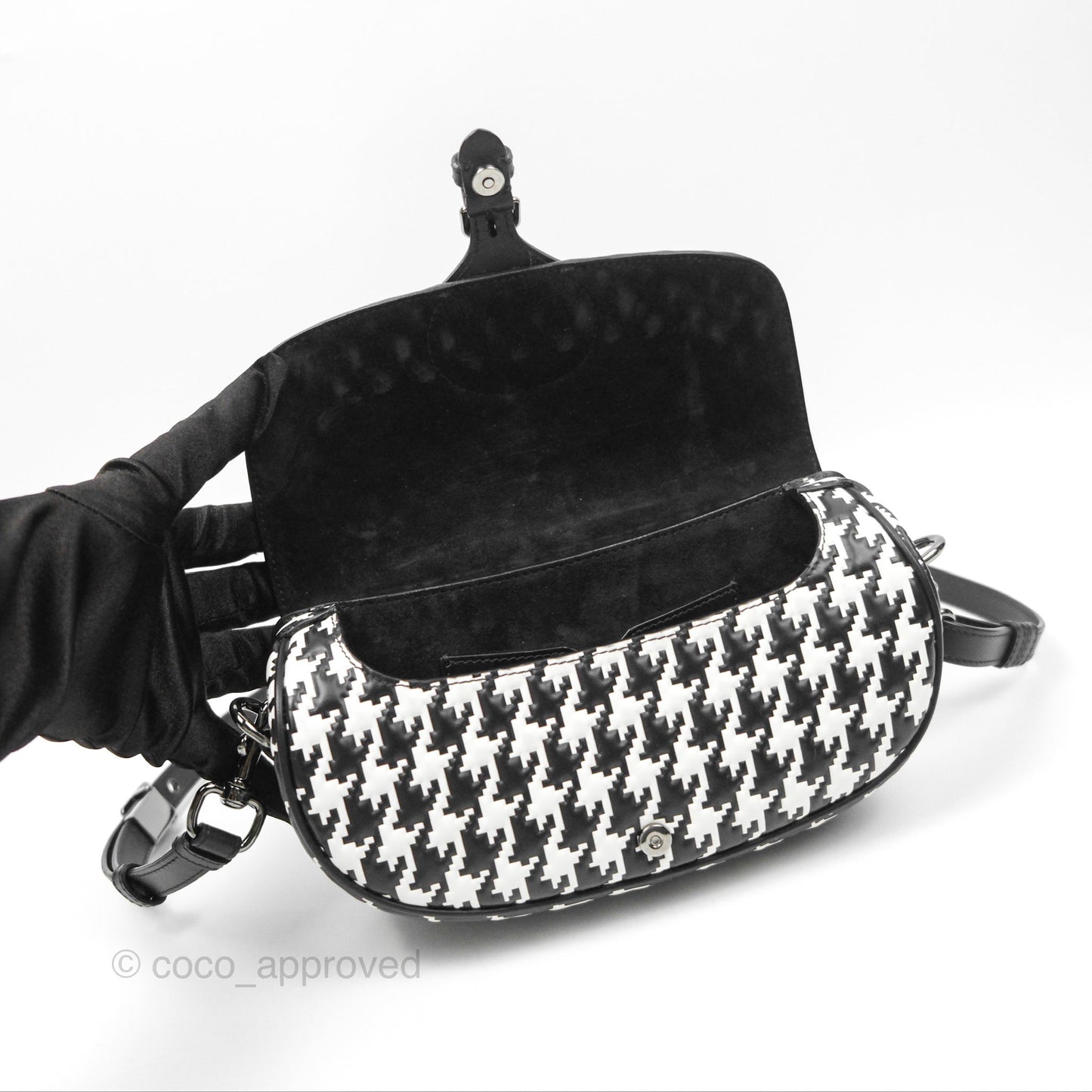 Christian Dior Bobby East-West Bag Black And White Houndstooth Embossed Calfskin